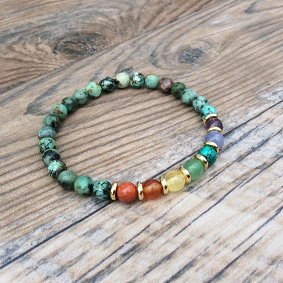 Chakra bracelet with African Turquoise, Rainbow bracelet, healing bracelet - Picture 2 of 9